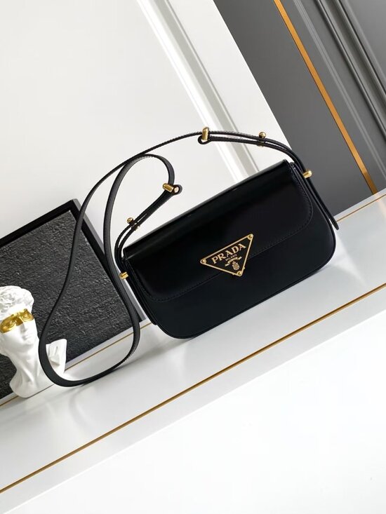 Prada​ Handbags - Prada Classic Triangle Shoulder Bag Black Calfskin Flip Cover